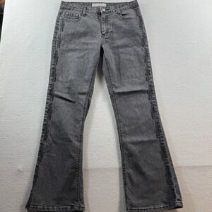 COS Jeans Flare Pants Women 12 Gray Beaded Side Stripe Stretch Denim